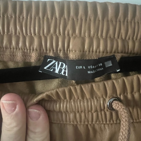 Zara Brown Faux Leather Joggers - Picture 4 of 5